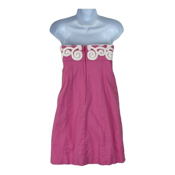 Lilly Pulitzer Womens Size 0 Pink and White Embroidered Strapless Dress - Picture 4 of 5